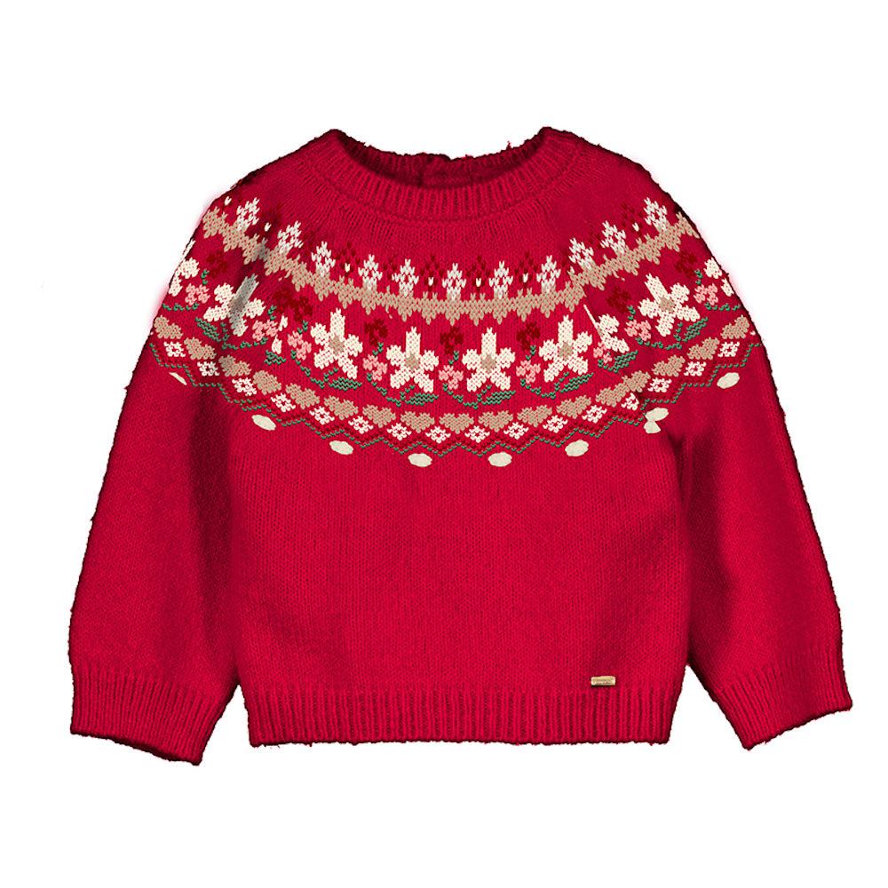 Chandail en tricot col montant avec motifs Rouge