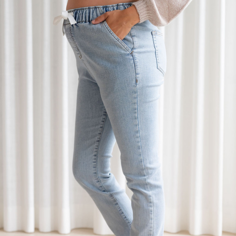 Jeans à taille élastique - Bleu pâle