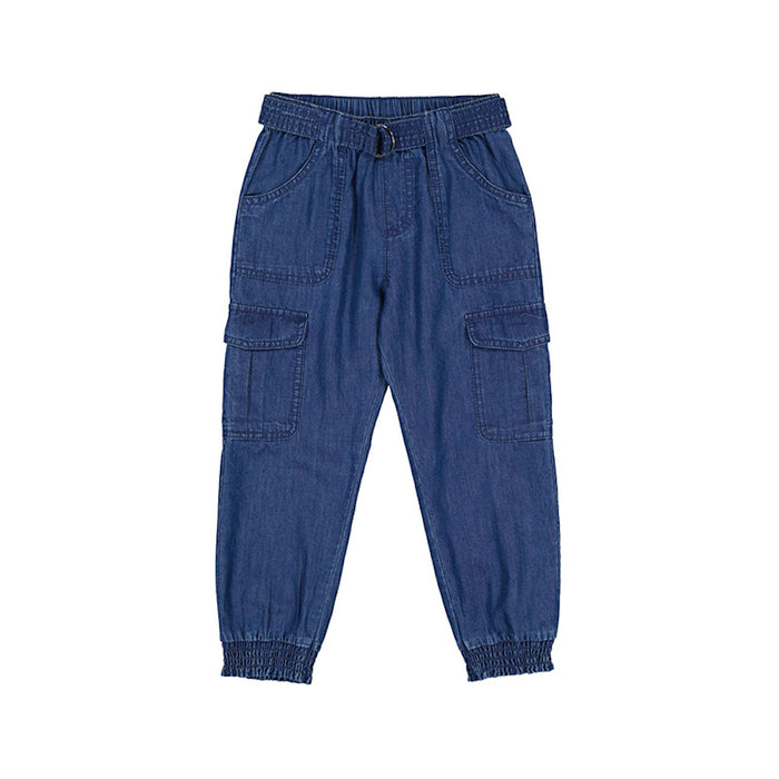 Pantalon style cargo en denim mince - Bleu foncé