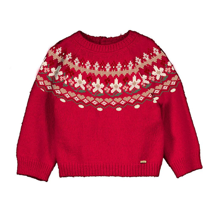Chandail en tricot à col montant avec motifs - Rouge