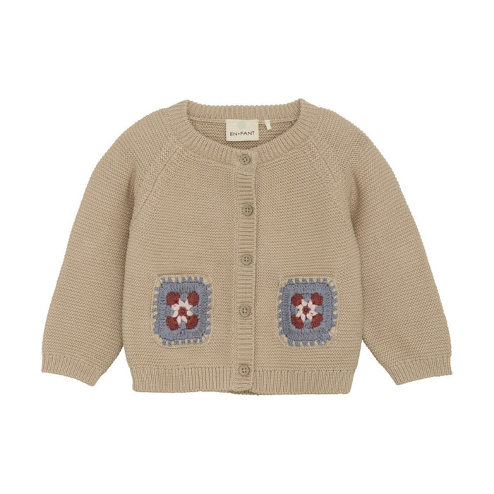 Cardigan en tricot avec poches en broderie - Beige