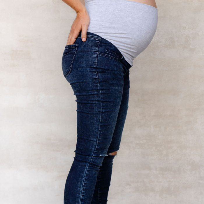 Jeans de maternité avec trous - Bleu foncé