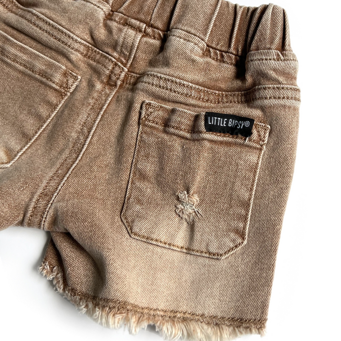 Short jeans délavé éffiloché - Camel
