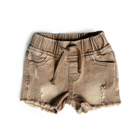 Short jeans délavé éffiloché - Camel